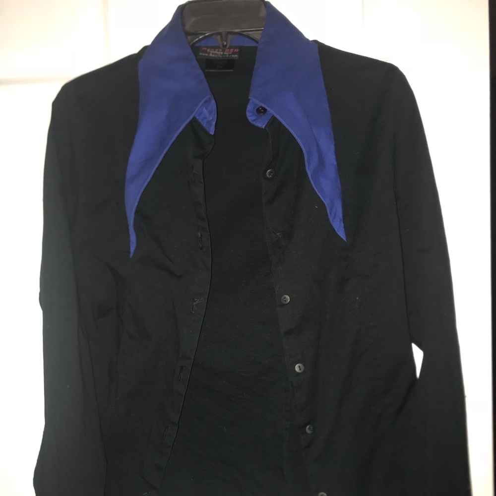 Heavy red gothic black blue top